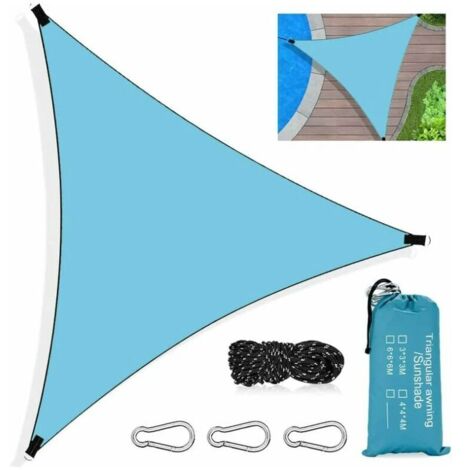 Vela ombreggiante triangolare, in tessuto impermeabile e protettivo dai raggi UV, con corda, moschettone e borsa per il trasporto, ideale per giardino, patio e piscina all'aperto (blu).