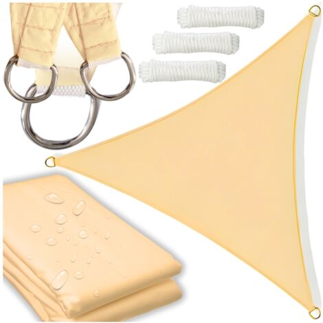 Vela parasol UV beige para jardín triangular 3,6x3,6x3,6 m