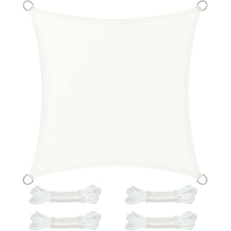 Vela parasole 3 x 3 m, idrorepellente, colonna d'acqua 665 mm, poliestere antistrappo, protezione UV 93%, terrazza, giardino, balcone, quadrata, corde da 2 m, bianca