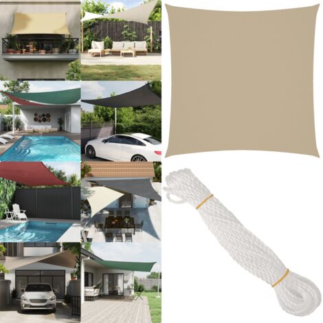 Vela Parasole in Tela Oxford Quadrata 5x5 m Beige - Protezione dal sole - Protezione dalla pioggia