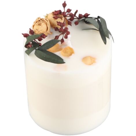 Vela perfumada de cera de soja con flores secas, tapa de cristal y posavasos de madera – decoración del hogar, idea de regalo tipo 3