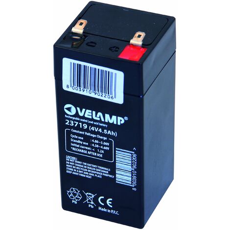 VELAMP 23719 Batteria Ricaricabile Piombo, Attacchi Faston F1, 4V, 4,5 Ah, Nero