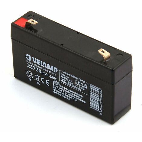 VELAMP 23720 Batteria Ricaricabile Piombo, Attacchi Faston F1, 6 V, 1.3 Ah, Nero