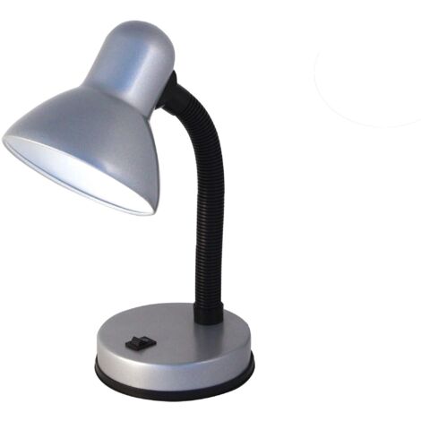 VELAMP CHARLESTON Lampada da tavolo con collo flessibile - Design moderno - Ideale per scrivania, lettura e comodino – Attacco lampadina E27 - Colore silver