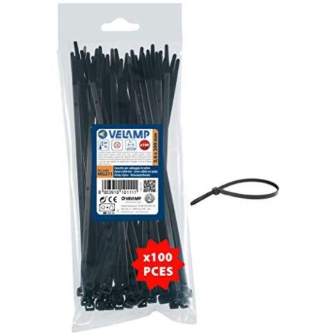 Velamp Fascette stringicavo - Colore nero - 3,6 x 200mm - Confezione 100pz - Ideali per cablaggi elettrici