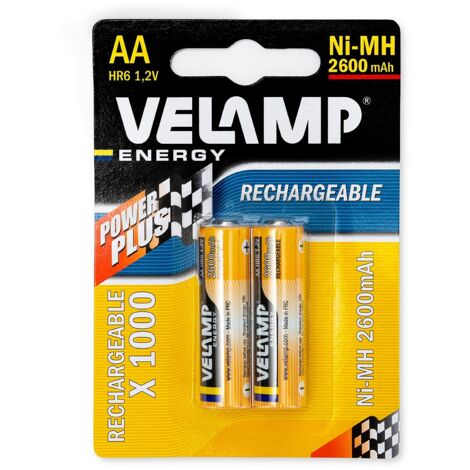 Velamp HR6-2BP Batterie Ricaricabili Stilo AA ad Alta Capacita' 1.2V 2600 mAh Tecnologia Ni-MH 2 Pezzi
