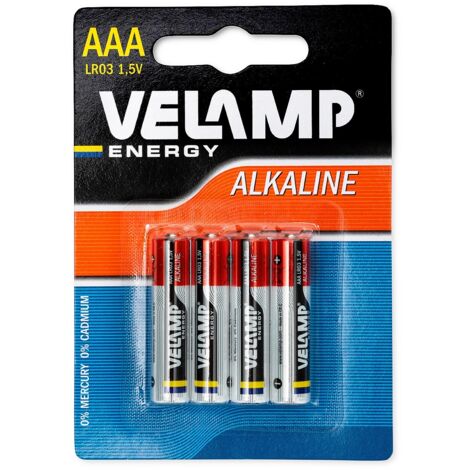 Velamp LR03-4BP Blister di 4 Batterie LR03 Mini Stilo AAA Alcaline 1.5V Rosso