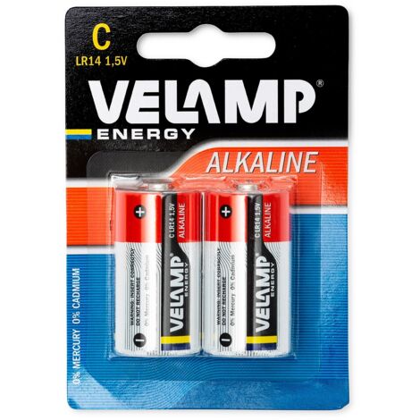 Velamp LR14-2BP 2 Batterie LR14 Alcalina Batteria Mezza Torcia Rosso Set di 2 Pezzi