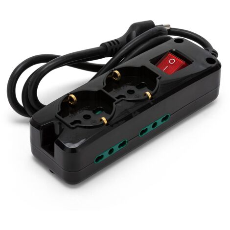 Velamp Multipresa - 2 Prese Polivalenti (Schuko + 10/16A) + 4 Prese Bivalenti (10/16A) - Interruttore Luminoso – Colore Nero