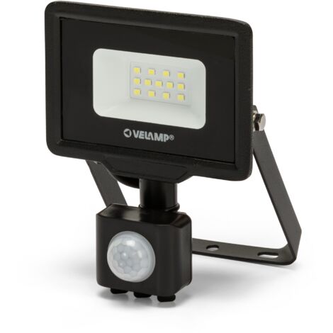 VELAMP Proiettore LED SMD 10W – Sensore di movimento - Impermeabile IP44 – Bianco Freddo 6500K - Colore Nero - Ideale per esterni come faro di sicurezza