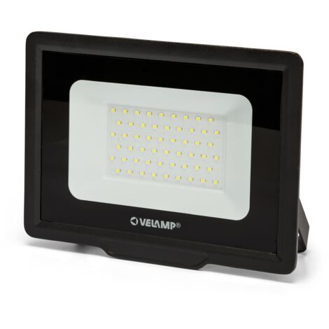 Velamp Proiettore LED SMD 50W - Impermeabile IP65 - Luce Bianco Naturale 4000K - Colore Nero - Ideale per Esterni