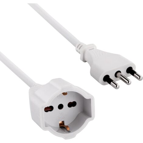 VELAMP PROLITS-5 Prolunga 5 mt: Spina 16A e Presa polivalente (schuko + 10/16A), Bianco-Sezione Cavo 3G1,5 mm, 230 V