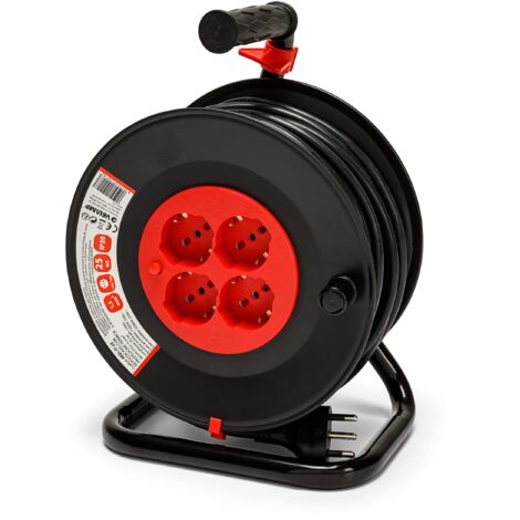 Velamp Prolunga Elettrica con Avvolgicavo 25mt - 4 Prese Polivalenti (Schuko + 10/16A) - Spina Grande 16A - Interruttore di Protezione – Cavo elettrico multipolare 3G Sezione 1,5 mm²