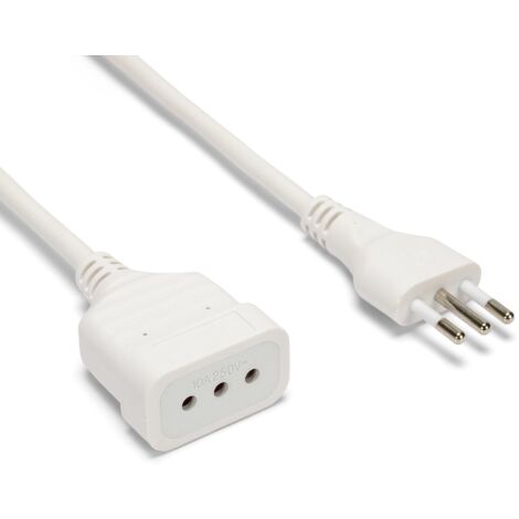 Velamp Prolunga elettrica da 3 metri – Spina e presa piccola (10A) - Ideale per collegare gli apparati domestici – Colore bianco
