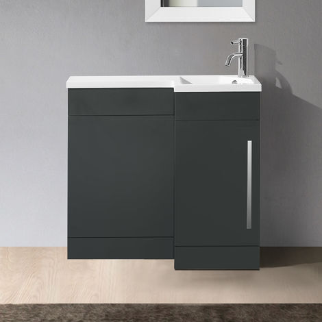 Velanil 900mm L Shape RH Bathroom Basin Vanity & WC Unit Grey