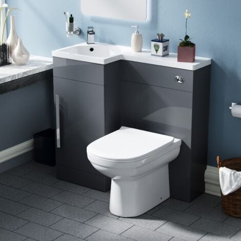Velanil Left Hand Dark Grey Bathroom Basin Combination Vanity Unit WC with Toilet