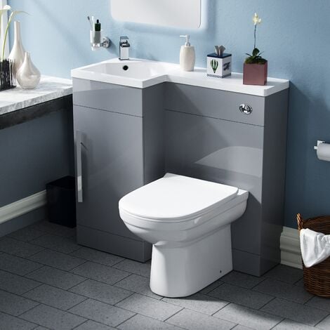 Velanil Left Hand Light Grey Bathroom Basin Combination Vanity Unit WC with Toilet