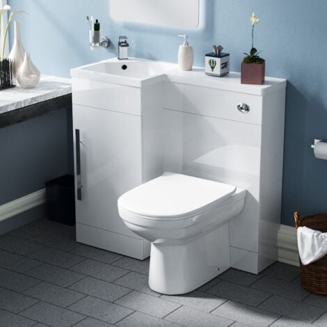 Velanil Left Hand White Bathroom Basin Combination Vanity Unit WC with Toilet