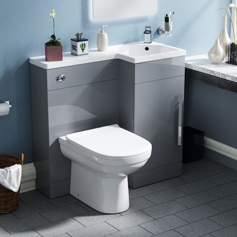 Velanil Right Hand Light Grey Bathroom Basin Combination Vanity Unit WC with Toilet