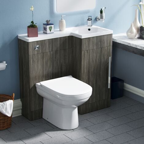Velanil Right Hand Wood Grey Bathroom Basin Combination Vanity Unit WC with Toilet