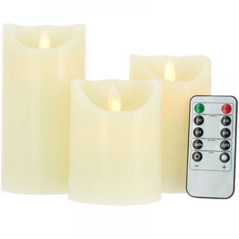 Velas LED con llama parpadeante   (paquete de 3) con control remoto