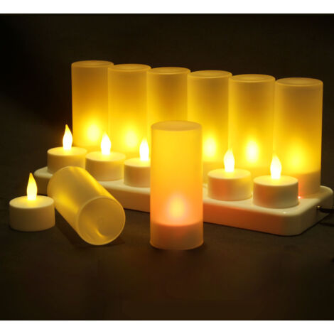Velas LED realistas y recargables con portavelas [12] Lámpara de vela LED, recargable, sin humo y segura, con luz amarilla parpadeante, perfecta para fiestas, bodas y decoración de salas de estar.