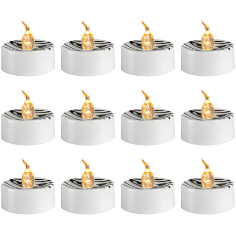 Velas LED sin llama auténticas para Halloween – Paquete de 12 – Naranja/Blanco/Negro – CR2032 – 3,6 cm – Seguras para niños y mascotas