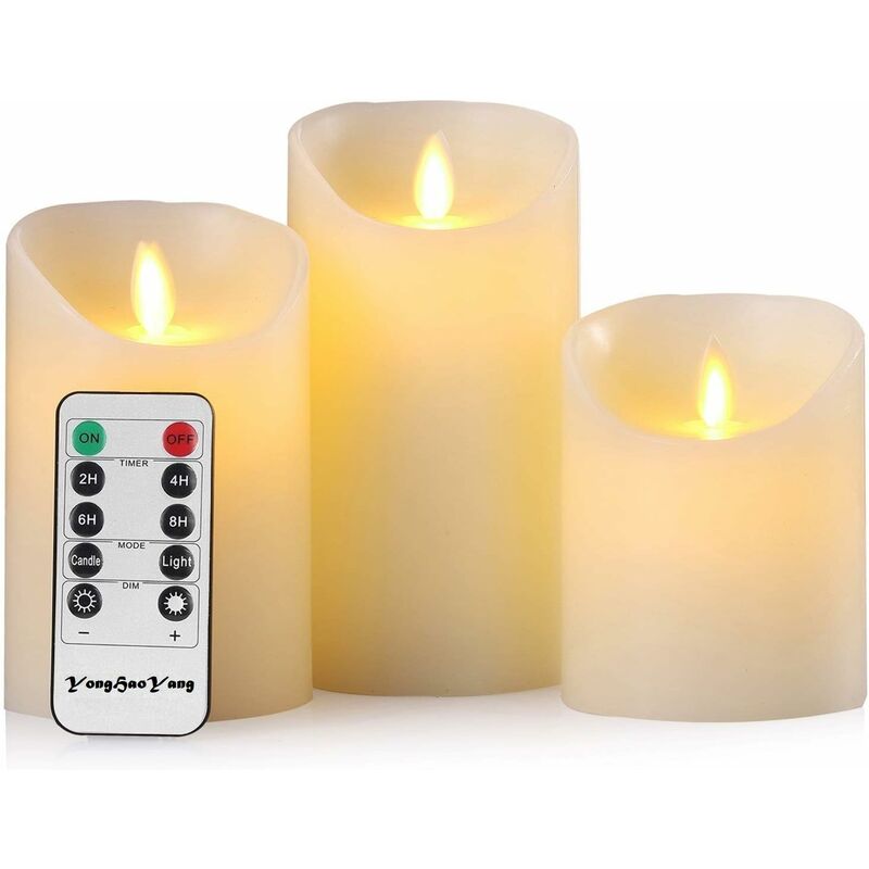 

Abcrital - Velas LED, Velas sin llama, Juego de 3 (10 12,5 15 cm), Con parpadeo realista de llamas, Control remoto con 10 menús de funciones,