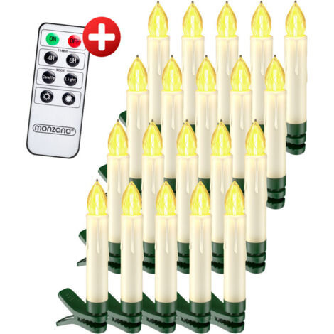 Velas navideñas LED inalámbricas, luz decorativa, aspecto de vela de cera, funcionan con pilas, temporizador de 24 horas, paquete de 20 unidades / Blanco cálido