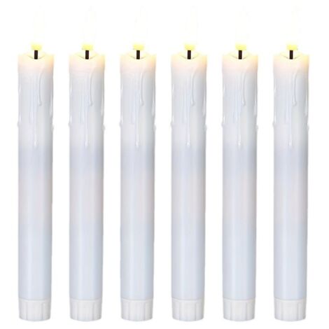 Velas parpadeantes sin llama, con mando a distancia, blancas, de 19 cm, funcionan con pilas, juego de 6 velas de plástico sin llama con efecto cera (2,2 cm de diámetro).
