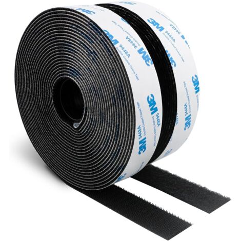 Velcro 3M autoadhesivo, 25 mm x 6 m, extra resistente, negro, con reverso autoadhesivo duradero, cierre de nailon, cinta adhesiva para manualidades, proyectos de bricolaje y reparaciones.