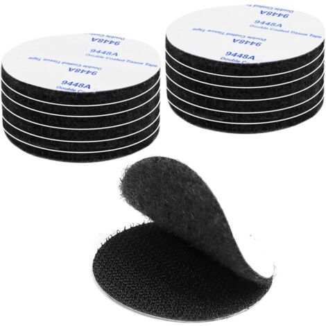 Velcro autoadhesivo extrafuerte, 12 almohadillas autoadhesivas de doble cara, cinta autoadhesiva de doble cara, velcro, cinta redonda reutilizable, autoadhesiva de 5 cm (negra)