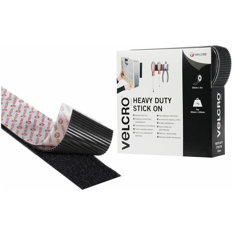 Brand Heavy-Duty Stick On Tape 50mm x 5m Black VEL60243 - Velcro