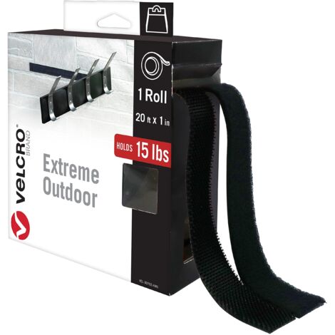 VELCRO Brand  Nastro adesivo extra resistente per esterni Heavy Duty Extreme  Taglia su misura, doppio lato hook & loop, nastro adesivo industriale extra forte  Nero  6m x 25mm
