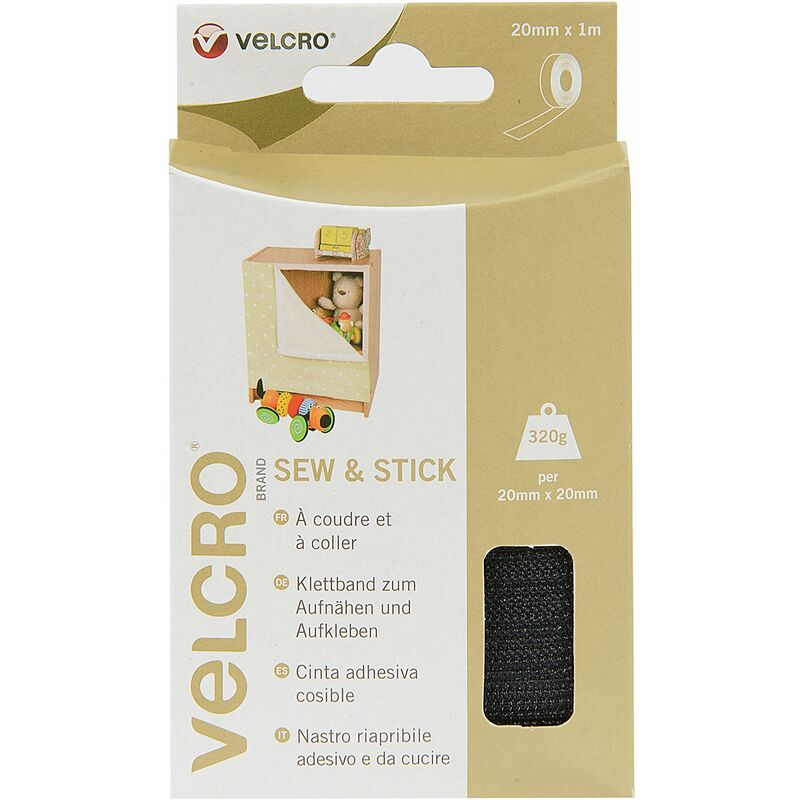 Image of VELCRO Brand Nastro riapribile adesivo e da cucire 20mm x 1m Nero