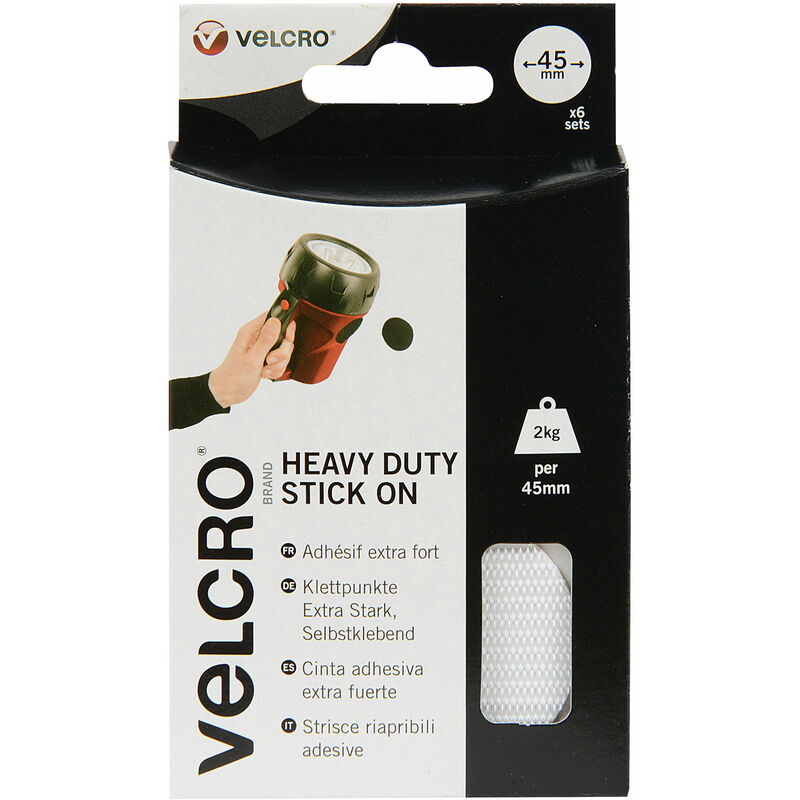 Brand VEL-EC60249 Heavy Duty Stick On Coins 45mm White 6 Sets - Velcro