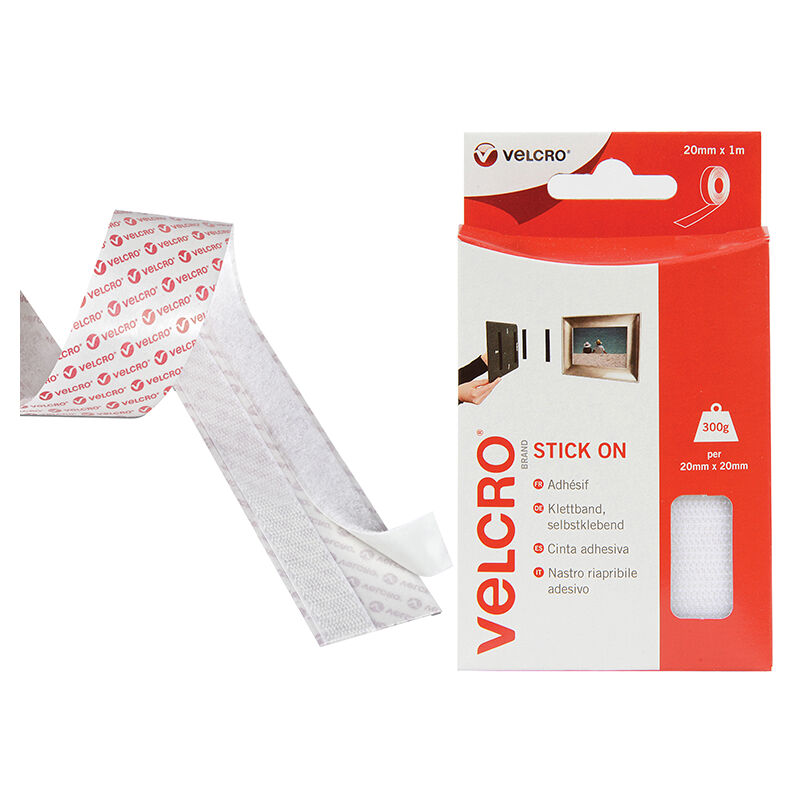 Brand 60210 Brand Stick On Tape 20mm x 1m White VEL60210 - Velcro