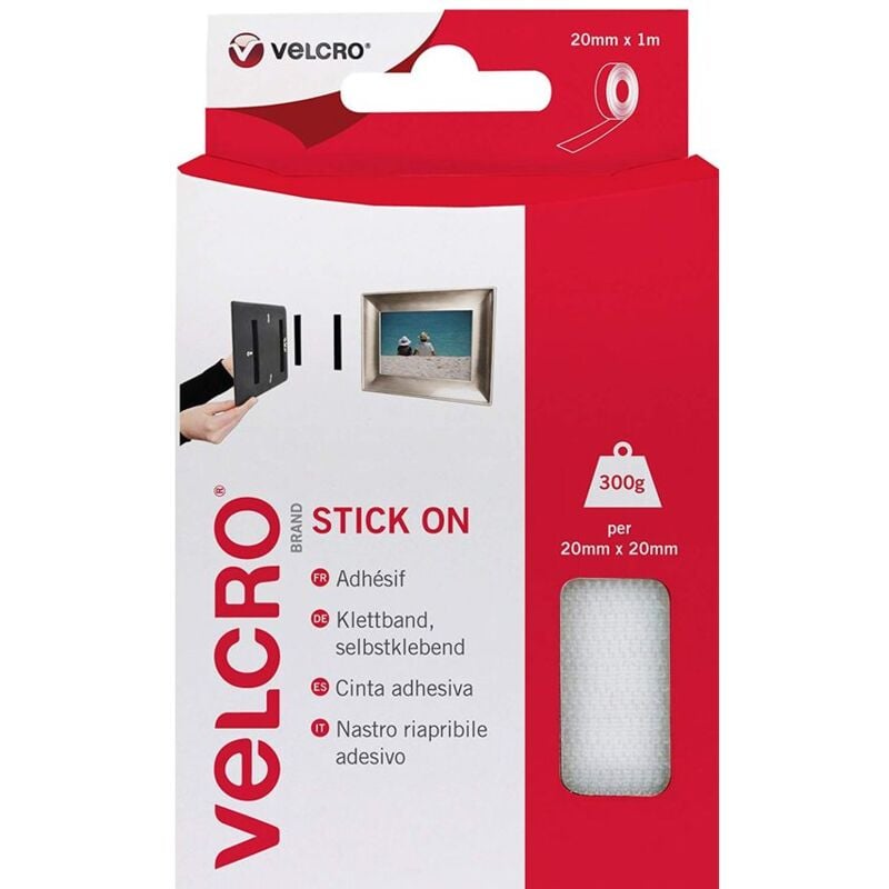 Velcro - Brand 60210 Brand Stick On Tape 20mm x 1m White VEL60210