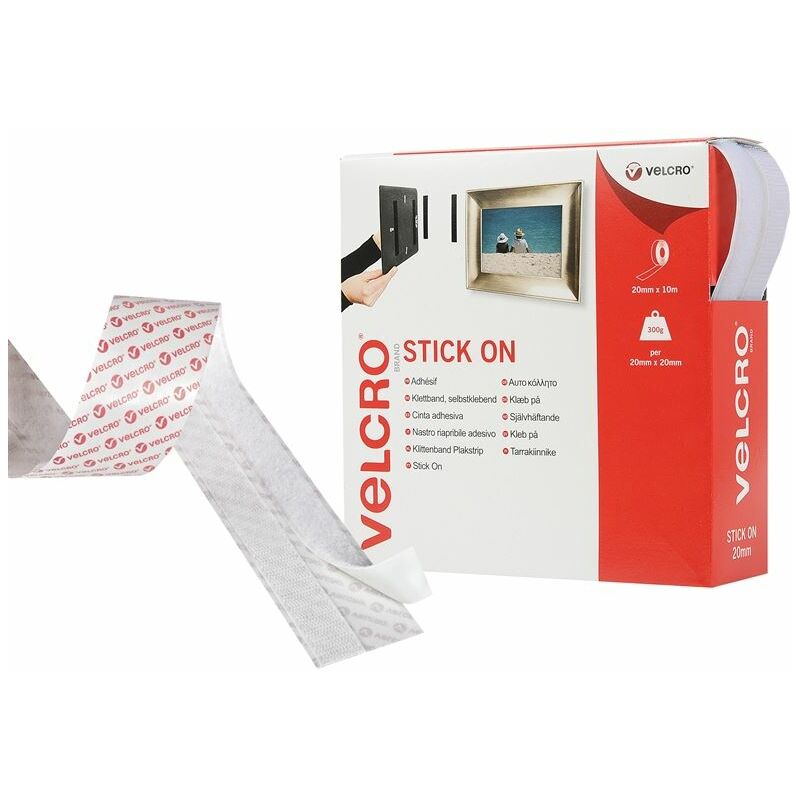 TBC - velcro� Brand Stick On Tape 20mm x 10m White VEL60219