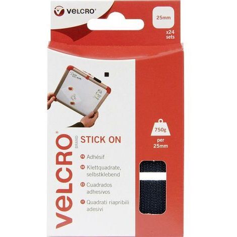 Velcro Carres Adhesifs 25mmx25mm 24pcs Noir