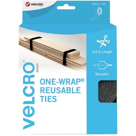 VELCRO® Cravatte riutilizzabili a un avvolgimento, fascette multiuso, accessori da scrivania perfetti per la gestione dei cavi e il miglioramento della casa, nero, 30 mm x 15 m