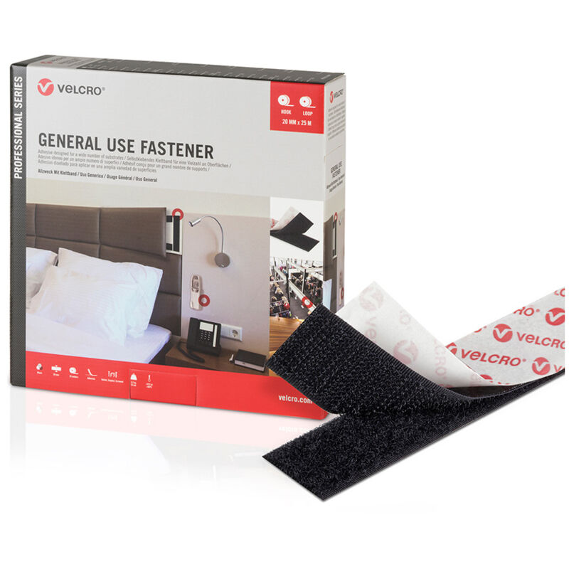 FP - velcro® Nastro adesivo a strappo per uso generale 20 mm x 25 m Nero