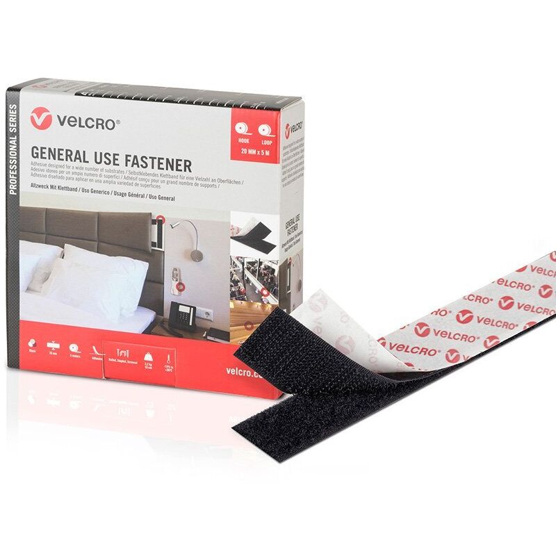 FP - Nastro velcro biadesivo nero 20 mm x 25 m