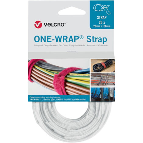VELCRO Klettkabelbinder ONE-WRAP Strap 20 x 200mm, weiß, 25 Stück