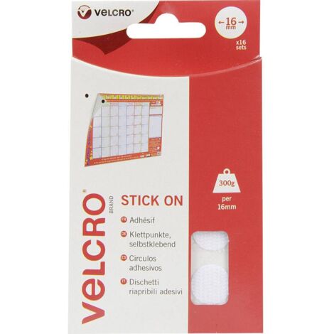 Velcro Pastilles Adhesives D16mm 16pcs Blanc