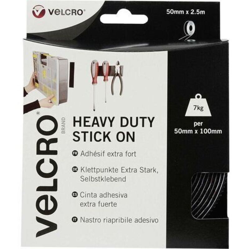 VEL-EC60245 Bande auto-agrippante à coller partie velours et partie agrippante, extra-fort (l x l) 2500 mm x 50 mm noir 2.5 m W38175 - Velcro