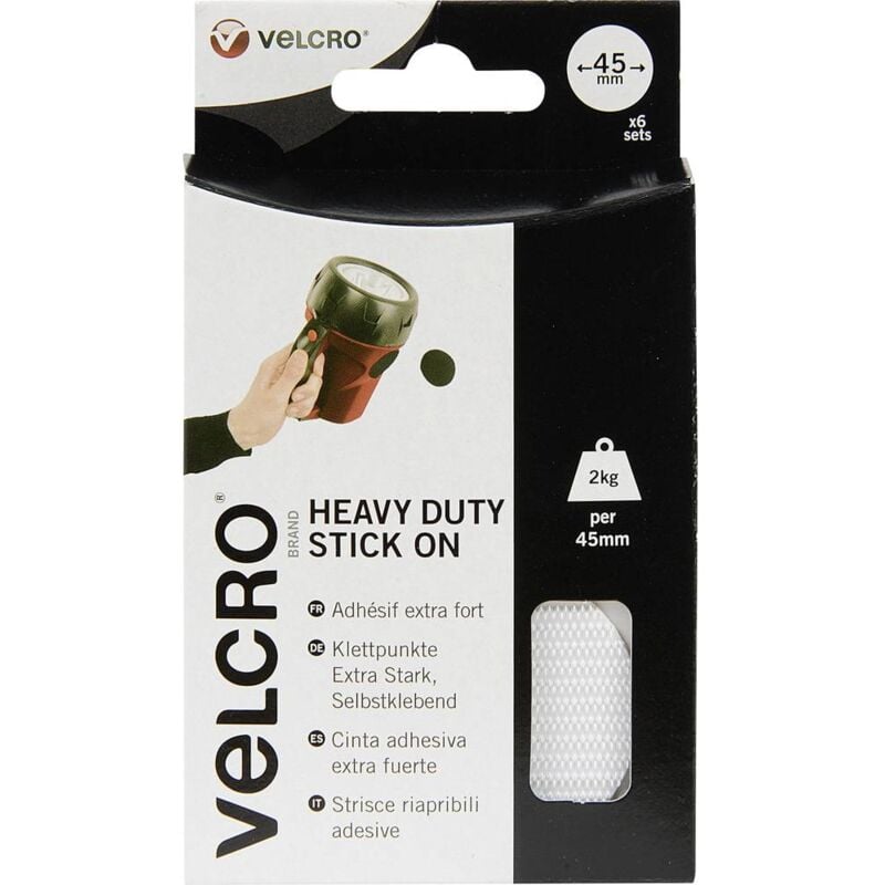 Image of Velcro - VEL-EC60249 Punti a strappo da incollare Lato morbido e lato rigido, extra forte (ø) 45 mm Bianco 6 Paio/a