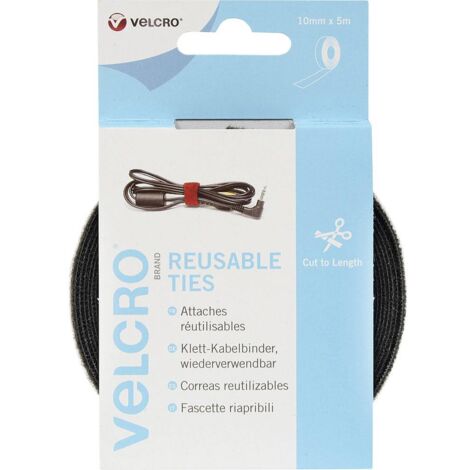 VELCRO® VEL-EC60253 Collier de serrage auto-agrippant pour grouper partie velours et partie agrippante (L x l) 5000 mm x 10 mm noir 5 m W38408