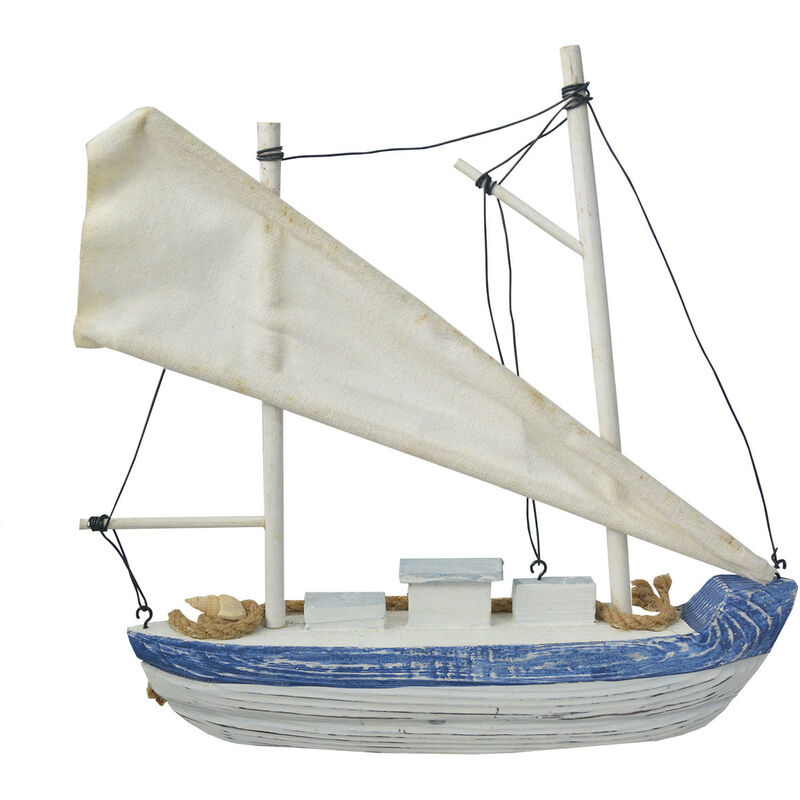 

Velero Decoración Madera, Barco Decorativo Azul. Figura Marinera de Tela y cuerda, Vintage 26x6x28 cm