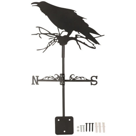Veleta de hierro forjado con la figura de un cuervo, ideal para decorar un jardín o una granja.